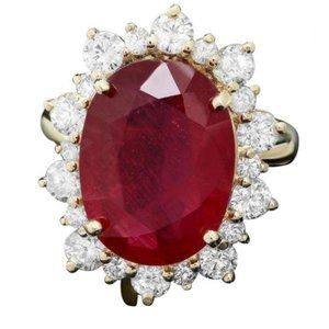 COPY - 11.10Ct Natural Red Ruby & Diamond 14KY Gold Ring